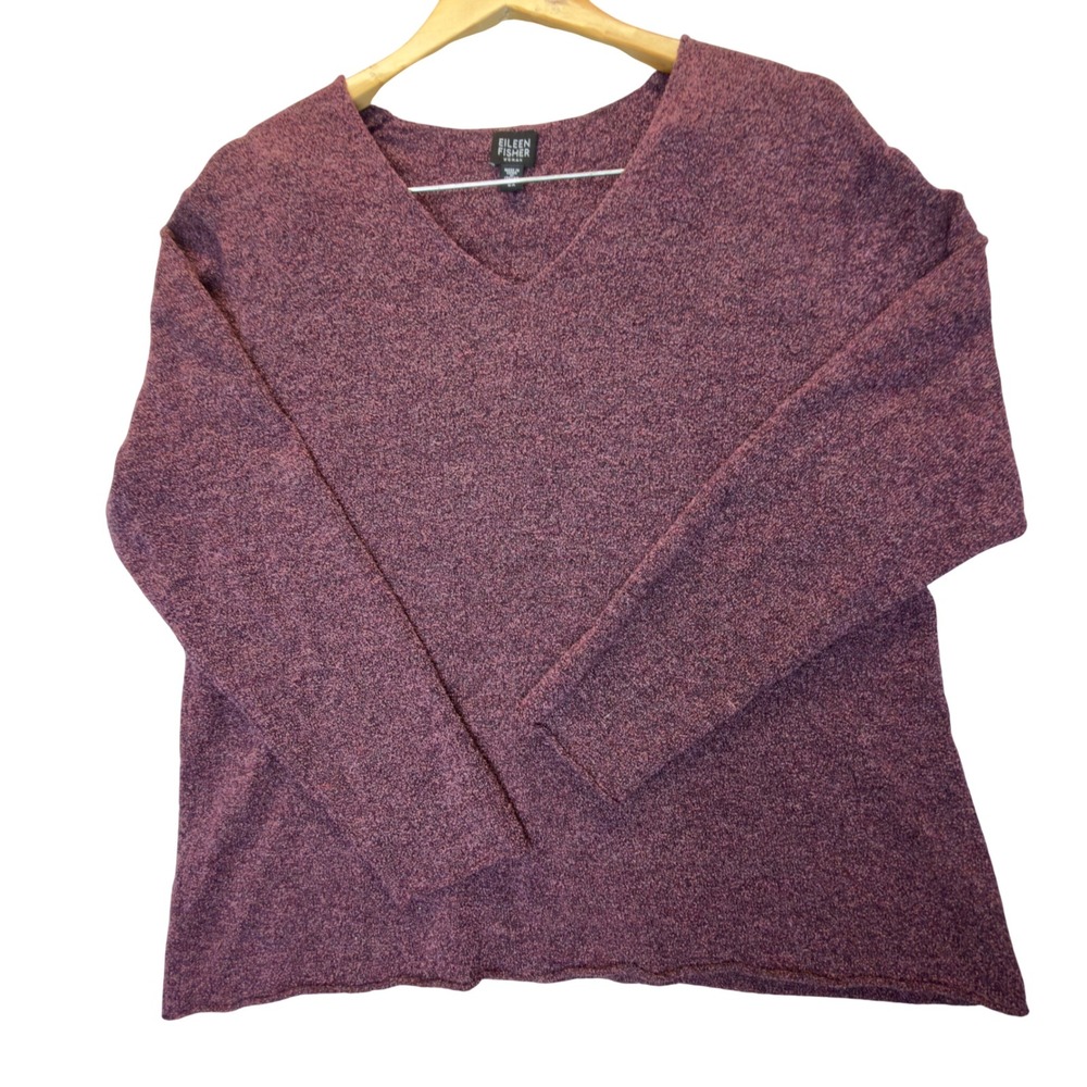 Eileen Fisher Woman Purple Merino Wool Blend V-Neck Sweater 2X Italian Yarn
